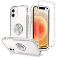 thumbnail image 1 of navor Clear Case Compatible for iPhone 12 Pro 6.1 Inch, Metal Ring Stand Works with Magnetic Car Phone Mount Case Drop Protection and Clear Hard Back Cases (Crystal Clear), 1 of 4