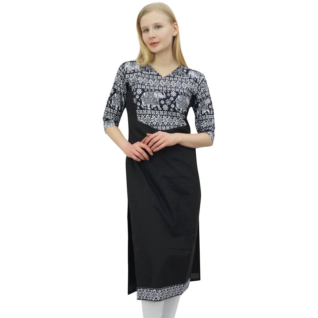 Phagun Kurta en Coton pour Femmes Tunique Noire Ethnique Manches 3/4 Kurta-6