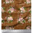 thumbnail image 1 of Soimoi Satin Lourd Brun Tissu Feuilles et Roses Imprimés Floraux au Mètre 54 Pouces de Large, 1 of 3