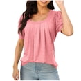 thumbnail image 2 of AherBiu T-Shirts pour Femmes à Encolure Carrée, Coupe Ample, Plissés, Tendance, Décontractés, Confortables, Manches Courtes, T-Shirts, 2 of 5