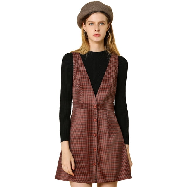 INSPIRE CHIC Robe Chasuble à Bretelles à Carreaux Pied-de-Poule pour Femme
