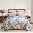 thumbnail image 1 of JML Quilt Set 3 Piece, Embossed Bedspread Bedding Set with 2 Shams, Queen, Colorful Floral, 1 of 6