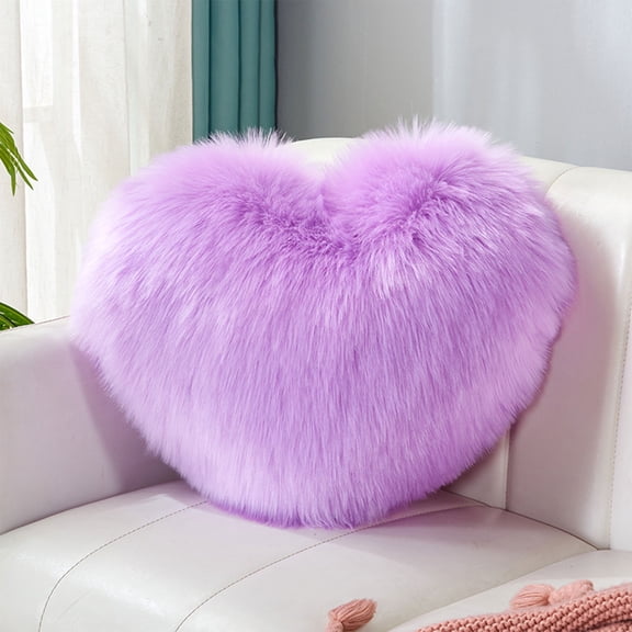 Plush Pillow Purple Faux Wool Heart Shaped Plush Pillow Long Pile Sofa Cushion for Living Room Bedside Decor Cute Gift for Girls(1Pcs) Rkxzt
