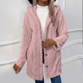 thumbnail image 4 of KIHOUT Womens Winter Long Sleeve Solid Fuzzy Fleece Open Front Button Hooded Cardigans Jacket Coats Outerwear, 4 of 9