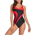 thumbnail image 2 of UPPADA Womens One Piece Swimsuits Athletic Training Swimwear Plus Size Bathing Suits Ruched Color Block Print Swimsuits Criss-Cross Back Crew Neck Athletic Training Swimwear Clearance Red,Xxl, 2 of 8