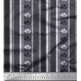 thumbnail image 1 of Soimoi Japan Crepe Satin Fabric Geometric & Striped Floral Block Printed Fabric 1 Yard 42 Inch Wide, 1 of 3