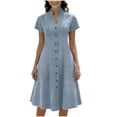 thumbnail image 3 of Yuyuzo Robes d'Été pour Femmes Chemises à Boutons Col en V Robes Ligne Décontractée Couleur Unie Robe Midi, 3 of 7