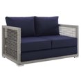 thumbnail image 1 of Modway Aura Modern Rattan & Fabric Outdoor Patio Loveseat in Gray and Navy, 1 of 9