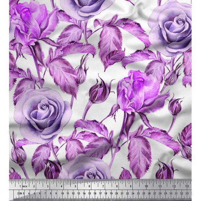 Soimoi Rayon Fabric Leaves & Rose Flower Print Fabric by The Yard 56 Inch Wide