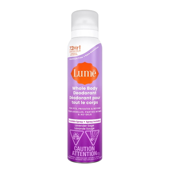 Déodorant féminin Lume pour Tout le Corps - Spray Invisible - Sans Aluminium - Lavande Sauge, 102g