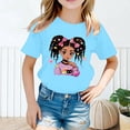 thumbnail image 2 of GDREDA Vêtements Fille Enfant Filles Mignon Mode Imprimé Col Rond Manches Courtes Tee Été Confortable Décontracté Ample T-Shirt Hauts Fille Hauts Bleu, 4-6 Ans, 2 of 4
