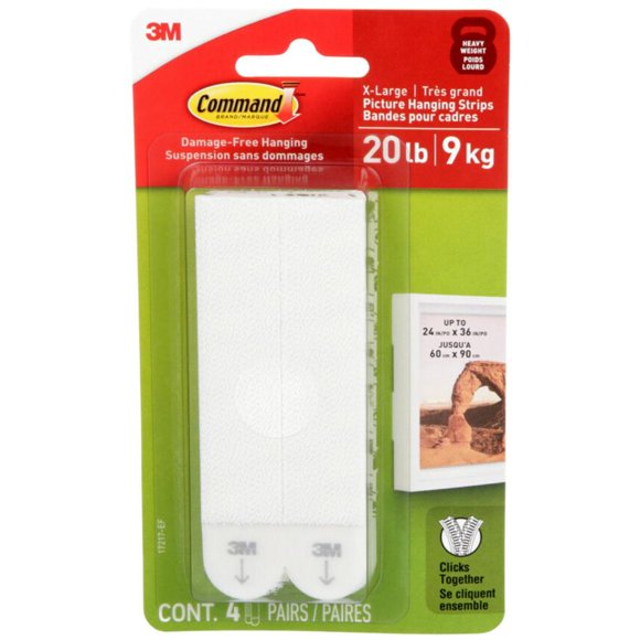 Crochets pour cadres Command (charge lourde), supportent 9 kg (20 lb), blancs, fixation sans dommages, 4 paires de languettes adhésives