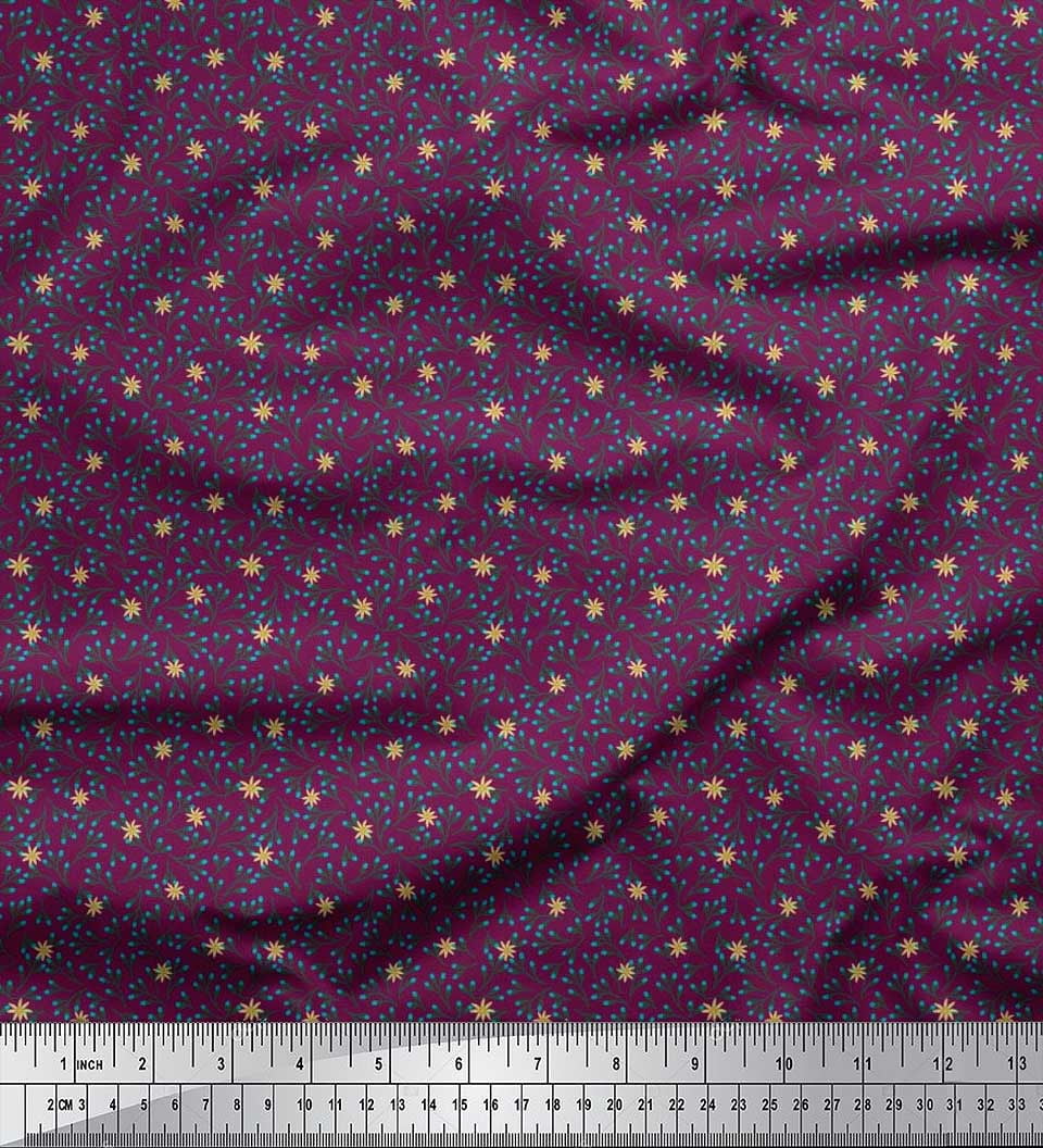 Soimoi Silk Fabric Flower Artistic Print Fabric by The Yard 42 Inch Wide