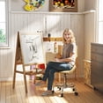 thumbnail image 2 of HOMCOM Tabouret Roulant Réglable, Chaise de Salon en PU avec Repose-Pieds, Brun Pâle, 2 of 10
