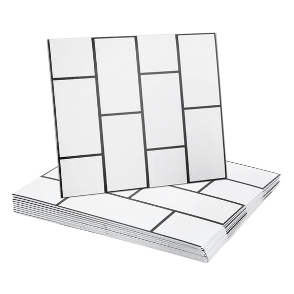 Uxcell 10Pcs Peel and Stick Marble Tiles, Waterproof Wall Panel Backsplash, 11.81"x11.81" Peel and Stick Shower Tiles for Bathroom, White Brick Design