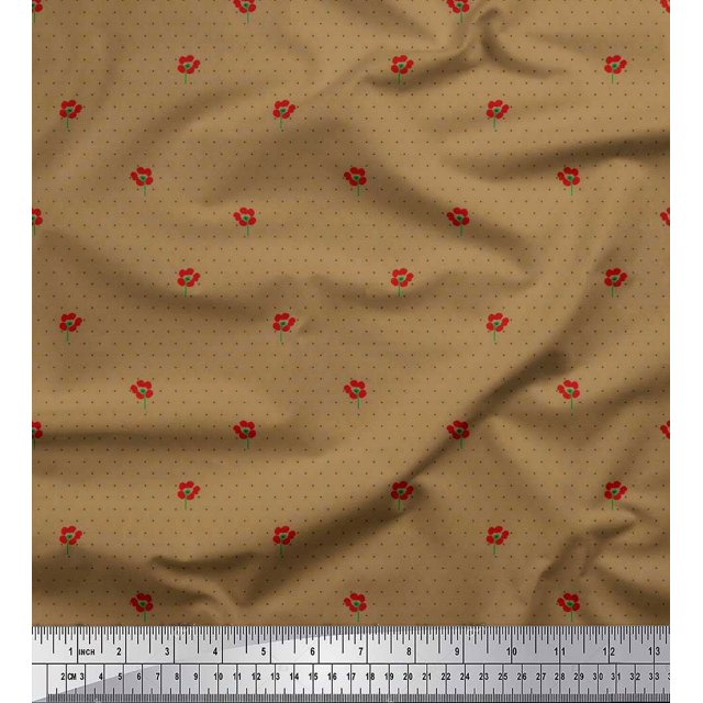 Soimoi Poly Georgette Fabric Artistic Flower & Dots Print Sewing Fabric Yard 52 Inch Wide