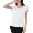 thumbnail image 1 of FRSASU T-Shirt de Sommeil Uni pour Femme Haut de Pyjama à Col en V Blanc, 1 of 8