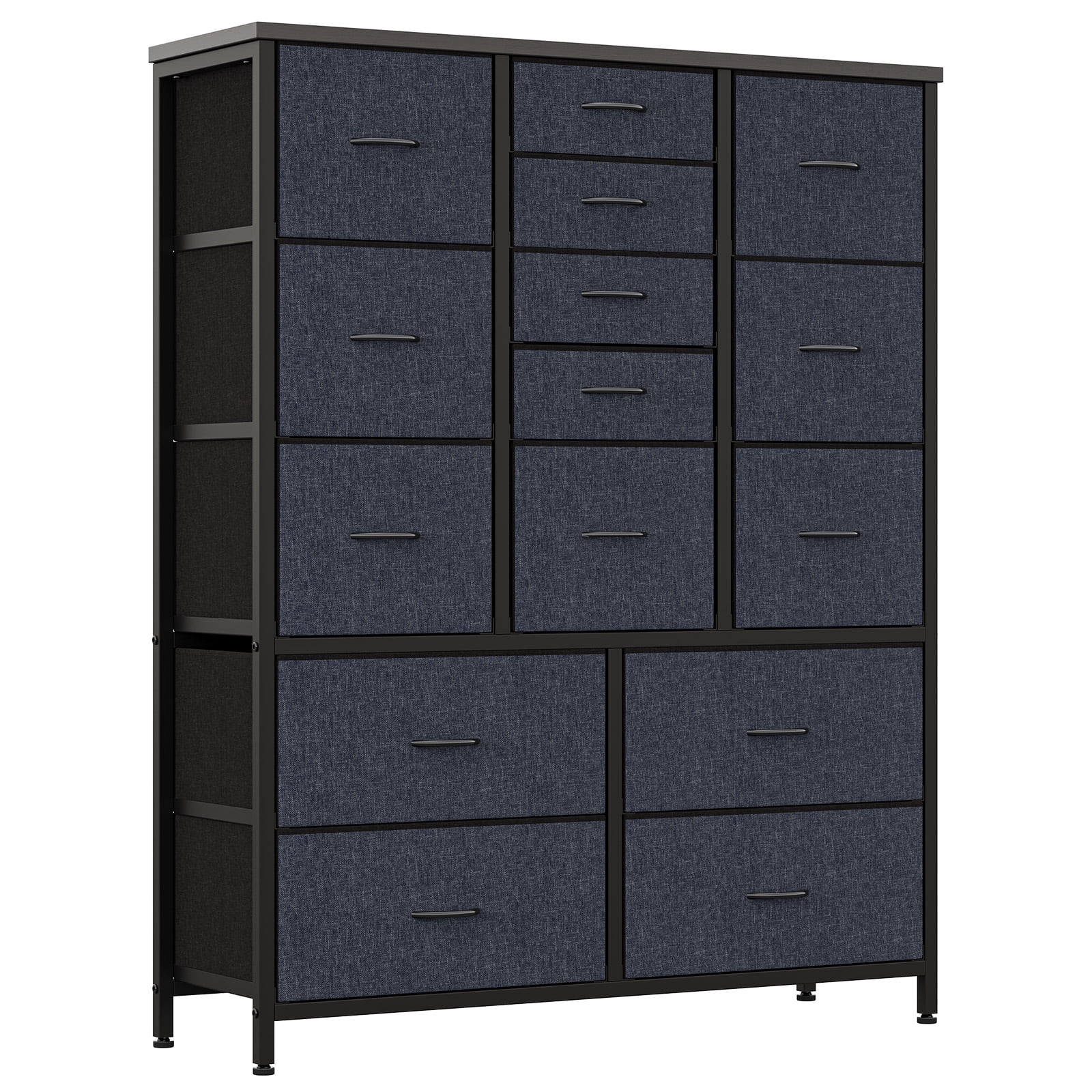 Senfot 15 Drawers Dressers for Bedroom, Chest of Drawers with Wood Tabletop, Metal Frame, Storage Organizer Unit with Fabric, Tall Dressers for Closet Bedroom Living Room Hallway Entryway, Grey