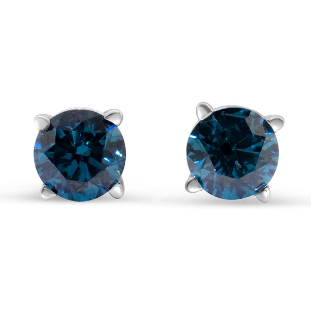 1/2cttw Blue Diamond Round Stud Earring 14k in White Gold
