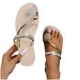 thumbnail image 4 of Pompotops Women Summer Clip-Toe Shoes Rhinestone Flats Casual Beach Sandals, 4 of 9