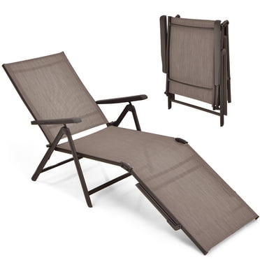 Costway Chaise Longue Pliante de Patio, Extérieure, Portable, Inclinable, Plage, Brun