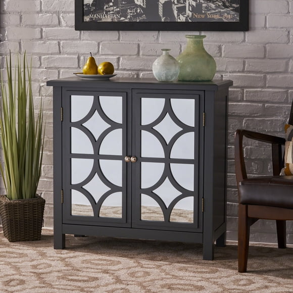 Armoires de Chambre de Style Moderne Armoire à Deux Portes en Bois de Sapin Fini Miroir, Gris Anthracite, Gris