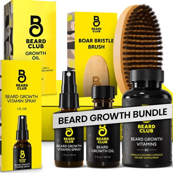 Beard Club Premium Beard Growth Kit - Beard Growth Oil Beard Growth Vitamins Beard Growth Vitamin Spray & Beard Brush - Gift Set