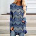 thumbnail image 2 of IROINID Tops Long Sleeve pour Femmes Épargne Tops Lounge Socket Geometry Imprimés, Bleu, 2 of 5