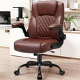 thumbnail image 2 of COOLHUT PU Leather Ergonomic Office Chair, Mid Back Home Computer Chair with Flip-up Armrest, Adjustable Height & Back Support, 360° Swivel Gaming Chair with Wheels & Rocking Function, Space Saving, 2 of 9