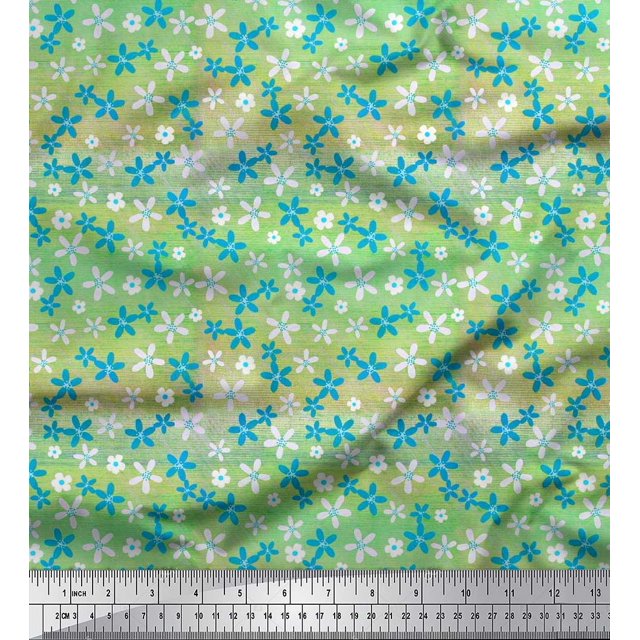 Soimoi Blue polyester Crepe Fabric Floral Printed Fabric 1 Yard 52 Inch Wide