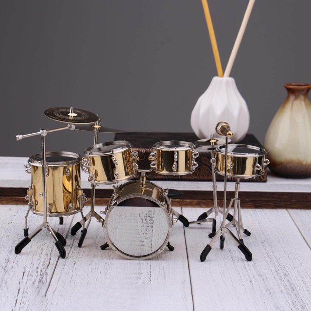 8x Realistic Mini Drum Set Music set Dollhouse Instrument Accessories for Dollhouse Gold