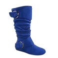 thumbnail image 1 of Bottes Mi-Mollet à Bout Rond pour Femmes Zone 70, Confort, Fermeture Éclair, Boucle, Style Plissé Décontracté, Talon Plat ( Bleu Royal, 9), 1 of 2