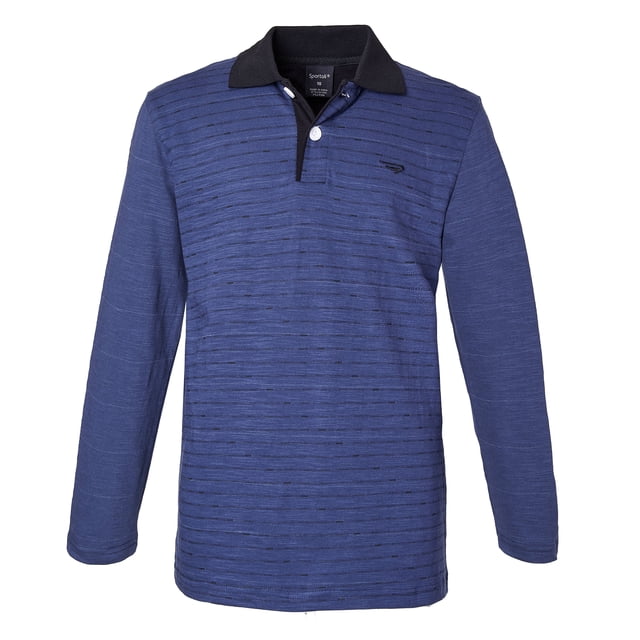 Sportoli Polo Rugby à Manches Longues en Coton à Larges Rayures pour Garçons - Bleu Uni (Taille 10)