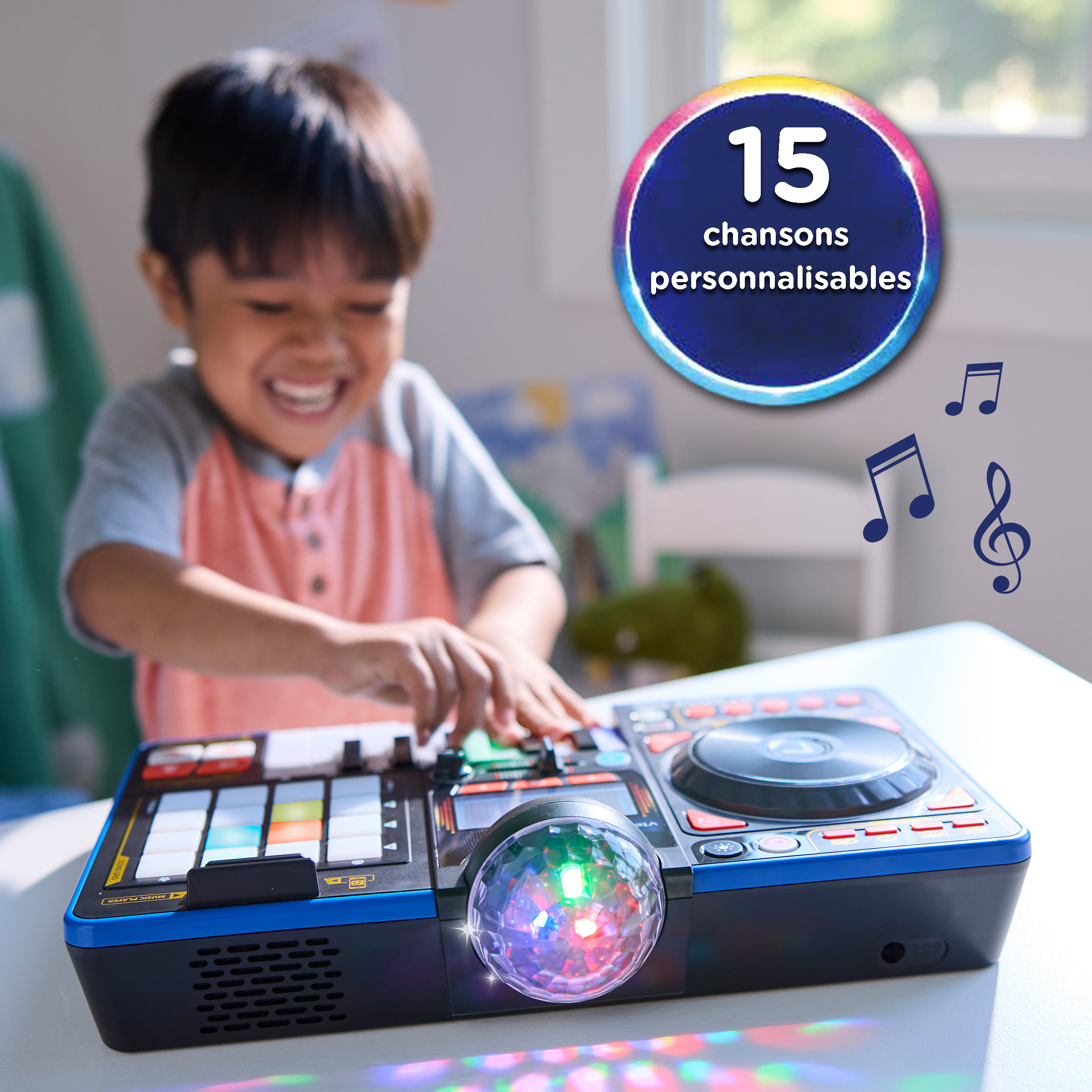 VTech Kidi Star DJ Mixer Pro Kids Real Music Turntable, Piano and Songs Toy for kids - French Version, 5+ Years