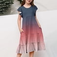 thumbnail image 3 of GDREDA Robes Fille 7 Robe d'Été pour Filles à Dégradé de Couleurs Col Rond Manches Volantées Robe Trapèze à Étages Respirante Confortable Robe Ludique pour Enfants Tout-Petits Fête d'Anniversaire et Tenue Quotidienne Bleu Marine,14-15 Ans, 3 of 5