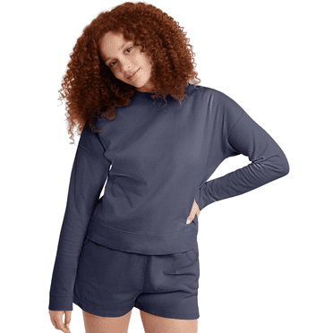 Hanes Originals Womens Garment Dyed Fleece Crew Sweatshirt, XS, Anchor Slate