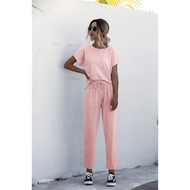 Nouveaux Ensembles Assortis pour Femmes Pantalon Long Ensembles Décontractés Design Original Col Rond Vêtements de Couleur Unie