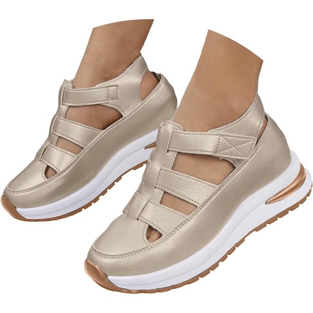 Bootara Women'S Plus Size Hollow-Out Casual Sandals, Closed Toe Platform Sandals Height-Boosting Thick Sole