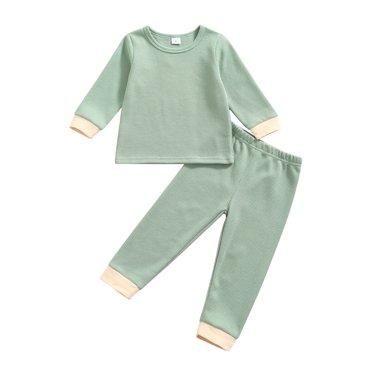 Xingqing Toddler Baby Boy Girl Knitted Clothes Patchwork Long Sleeve Sweatshirt and Pants 2Pcs Spring Fall Outfits