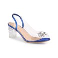 thumbnail image 1 of BLISSFUL STEP Women's Shoes Clear Slingback Rhinestone Peep Toe Block Heel Sandals Blue 10, 1 of 7