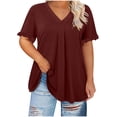 thumbnail image 1 of Chbgutlmr Womens Shirts Plus Size V Neck Ruffle Short Sleeve Ruched Blouse Loose Comfy Summer Casual Tops, 1 of 7