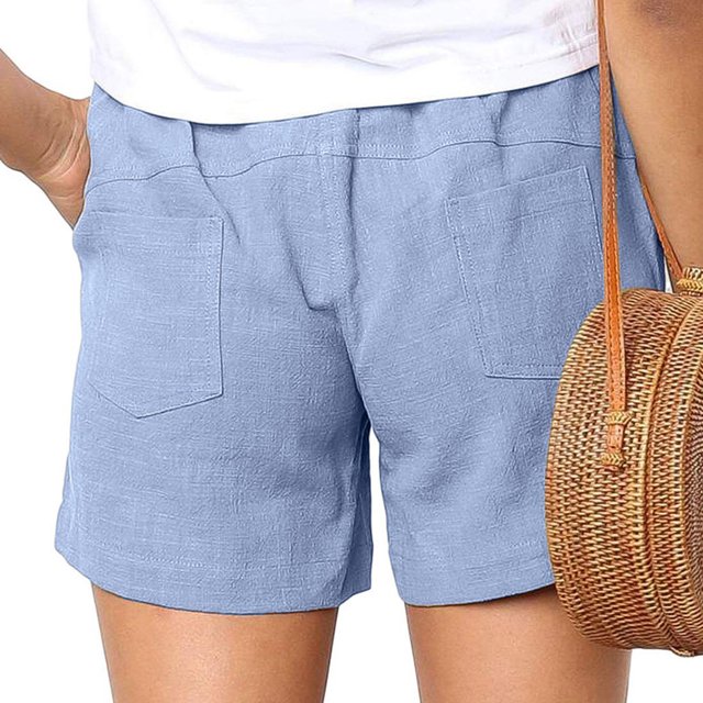 Womens Plus Size Drawstring Casual Elastic Waist Pocket Loose Solid Shorts Pants