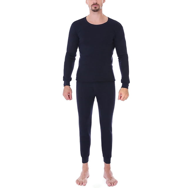 Innerwin Long Johns Set 2 Pieces Mens Thermal Underwear Base Layer Sleeve Ultra Soft Top And Bottom Suits Navy Blue XL