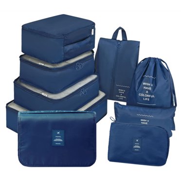 Sacs de Rangement Ensemble 9 Pcs Organisateur de Voyage Valise Ensemble d'Emballage Étuis de Rangement Organisateur de Bagages Portable Vêtements
