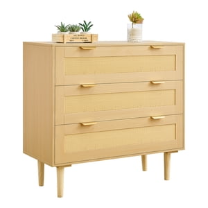 VEVOR 3 Dressing Rattan Dresser, Moderne dressing pour chambre à coucher, Coffre de tiroirs en rotin naturel avec poignées en métal & Jambes en bois, organisatrice de vêtements de poitrine & Stockage pour Chambre, Salon, Hallway