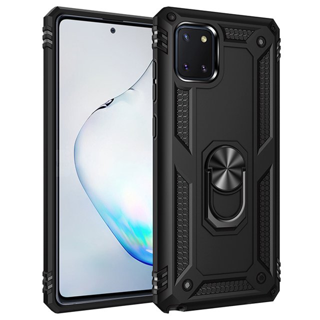 Étui de protection Hybride Robuste pour Samsung Galaxy Note 10 Lite, A12, M52, A51, A71, A53 et A72 en Noir. Présente une Conception à Double Couche avec des Matériaux PC et TPU de Haute Qualité pour une protection Intégrale. Comprend un Support Anneau Intégré pour une Fonctionnalité Accrue. Compatible avec Samsung Galaxy Note 10 Lite, A12, M52 5G, A53 5G et Autres Modèles. l'Étui a un style Uni et Robuste avec un design Semi-Enveloppé.