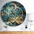 thumbnail image 3 of Designart 'Symmetrical Blue Gold Fractal Flower ' Modern wall clock, 3 of 4