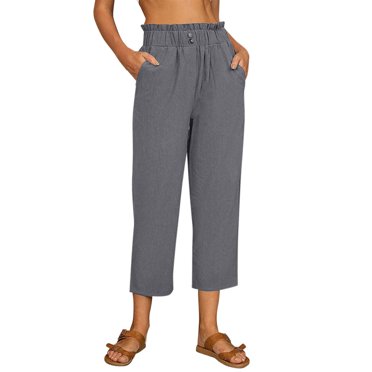 2025 Pantalons en Lin pour Femmes Tailleurs Pantalons Décontractés Pantalon Crayon Femme Pantalons Ajustés Poche Femme Nœud Papillon Taille Haute Pantalon Crayon Court Coupe Ajustée Pantalon Décontracté Grande Taille