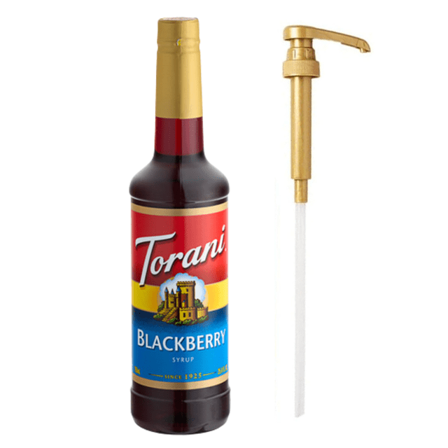Torani Blackberry Flavoring Syrup Plastic 750 mL Bonus Squeeze Pump – Premium Deep Wild Blackberry Barista & Mixology Syrup, Pure Cane Sugar Formula, Shatterproof PET Bottle