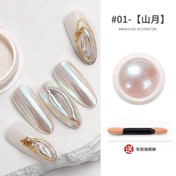CUITING Chrome Nail Powder Metallic Mirror Effect Aurora White Pearl Chrome Nails Powder for Nail Art Gel Polish Iridescent Mica Chrome Powder Iridescent Nails Powder